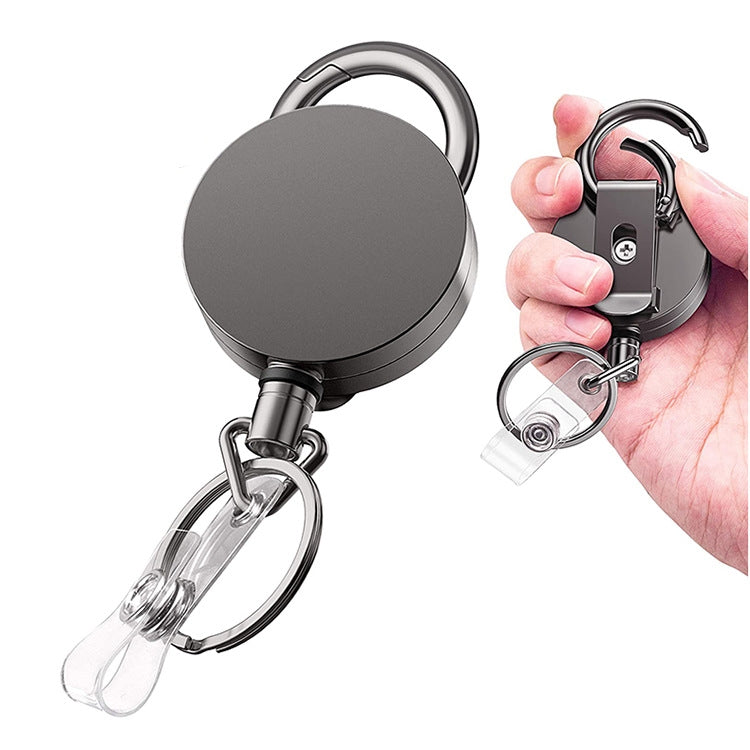 Fibbia per documenti con clip da cintura, porta badge retrattile in metallo elettrolitico, Round Fibbia per documenti con clip da cintura, porta badge retrattile in metallo elettrolitico, Round